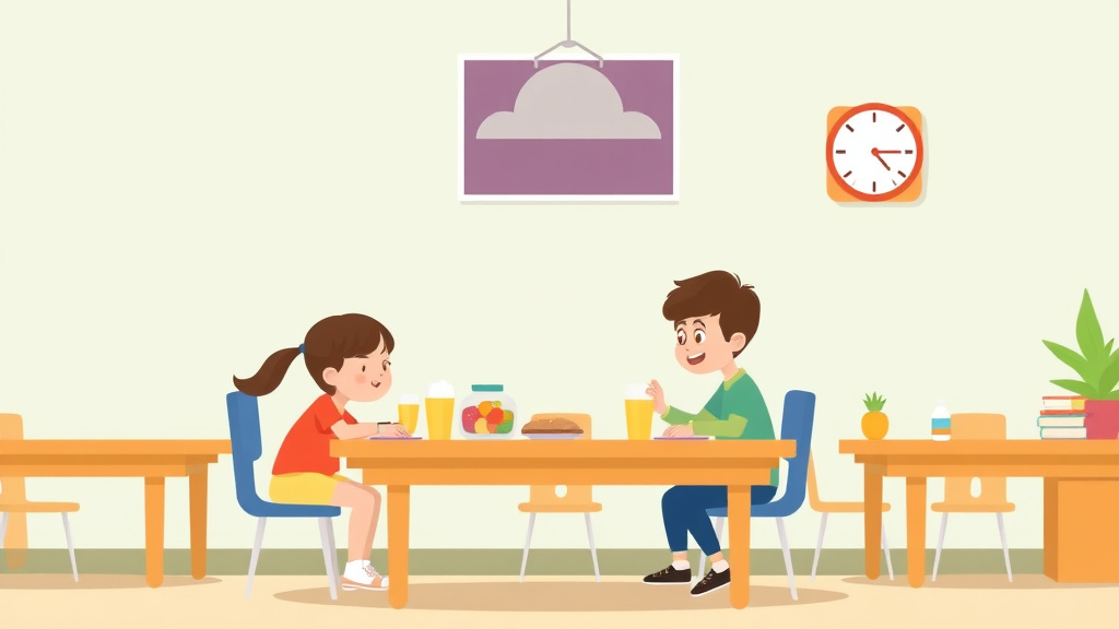 A professional illustration depicting lunch Room Strategies For Autistic Children