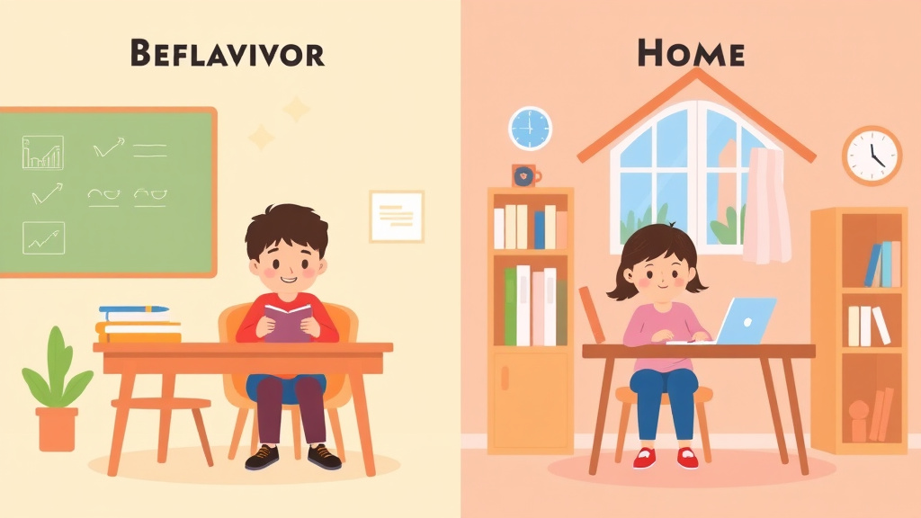 Visual overview of behavior Tracking At School Vs Home with key concepts highlighted