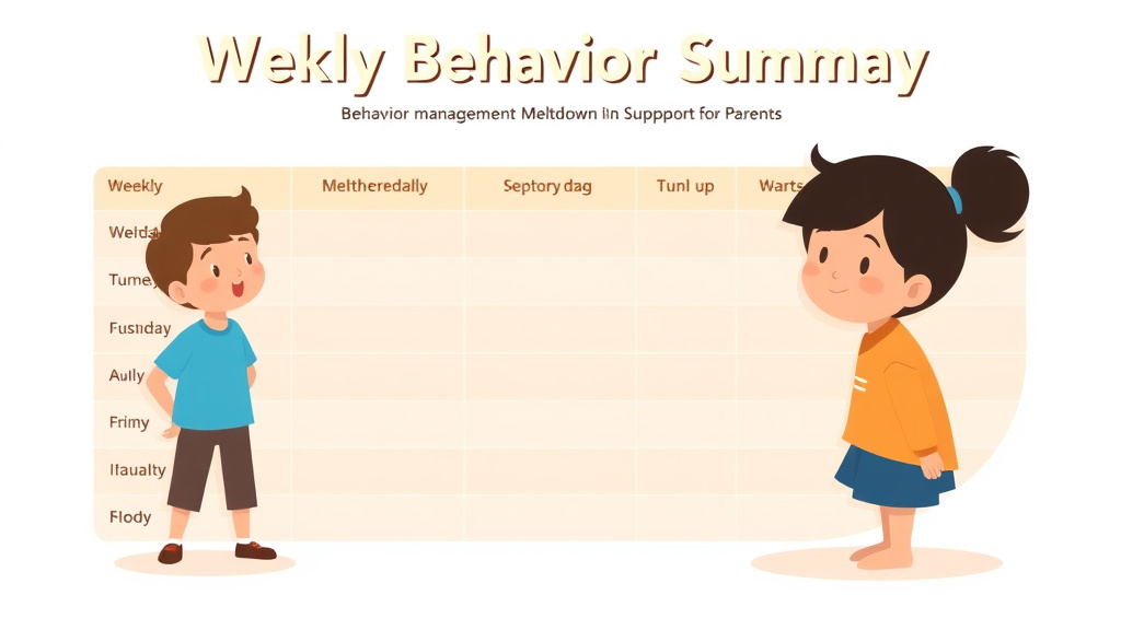 Visual overview of weekly Behavior Summary Template with key concepts highlighted