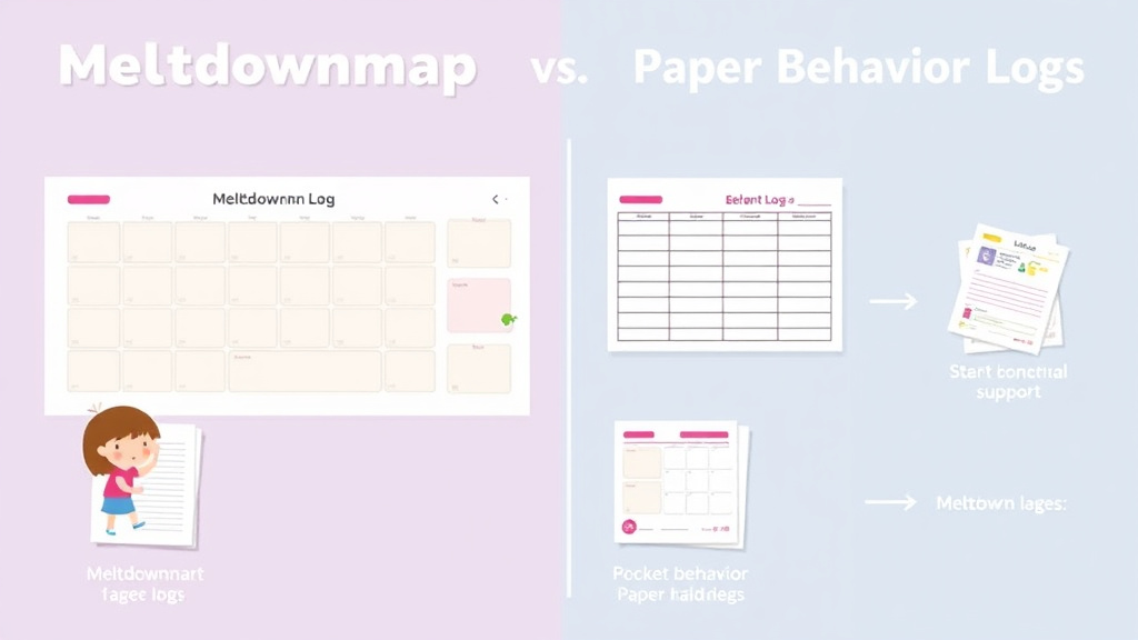 Action-oriented illustration showing how to apply meltdownmap Vs Paper Behavior Logs
