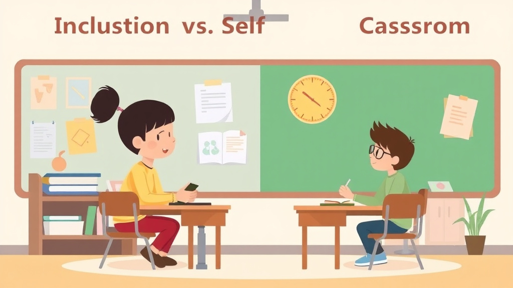 A professional illustration depicting inclusion Vs Self Contained Classroom