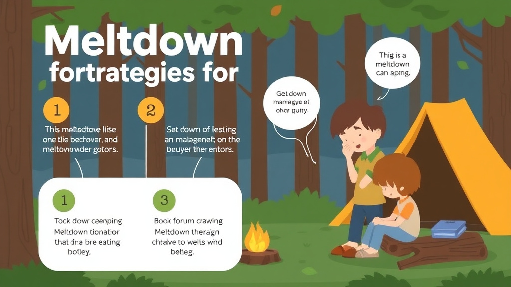 Action-oriented illustration showing how to apply meltdown Strategies For Camping