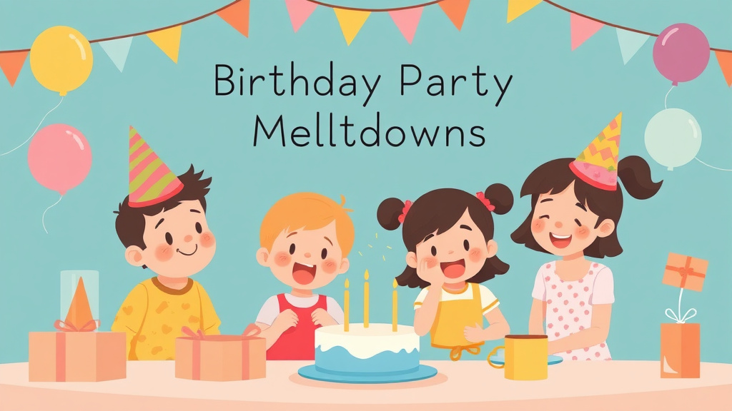 A professional illustration depicting preventing Birthday Party Meltdowns