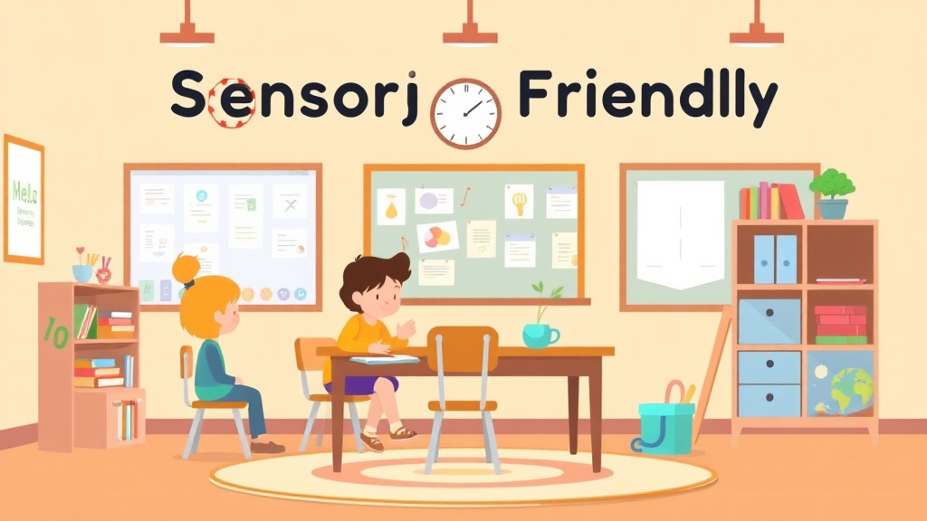 A professional illustration depicting sensory Friendly Classroom Setup