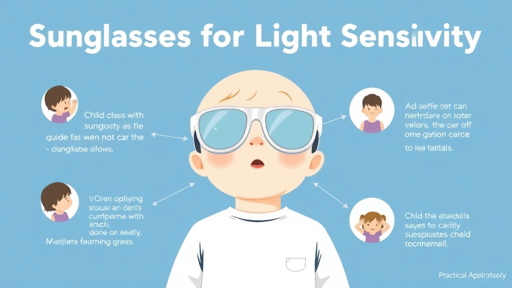 Action-oriented illustration showing how to apply sunglasses For Light Sensitivity